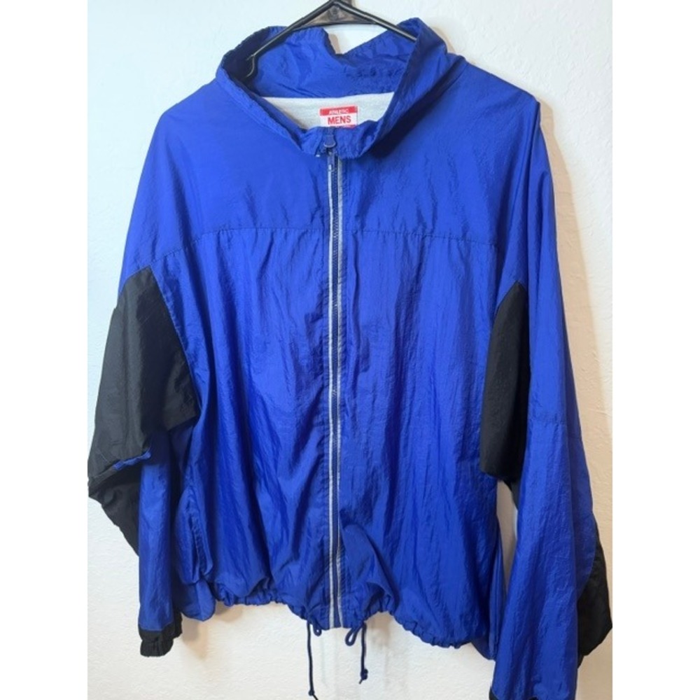 Athletic Works Mens Blue Black Reflective Polka Dot Windbreaker Jacket Zip Up